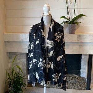 Lucky Brand Black Floral Embroidered Wrap or Scarf
